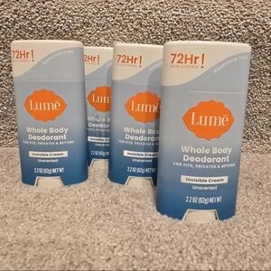 Lume Whole Body Deodorant Invisible Cream Stick Unscented 4 Pack Lot